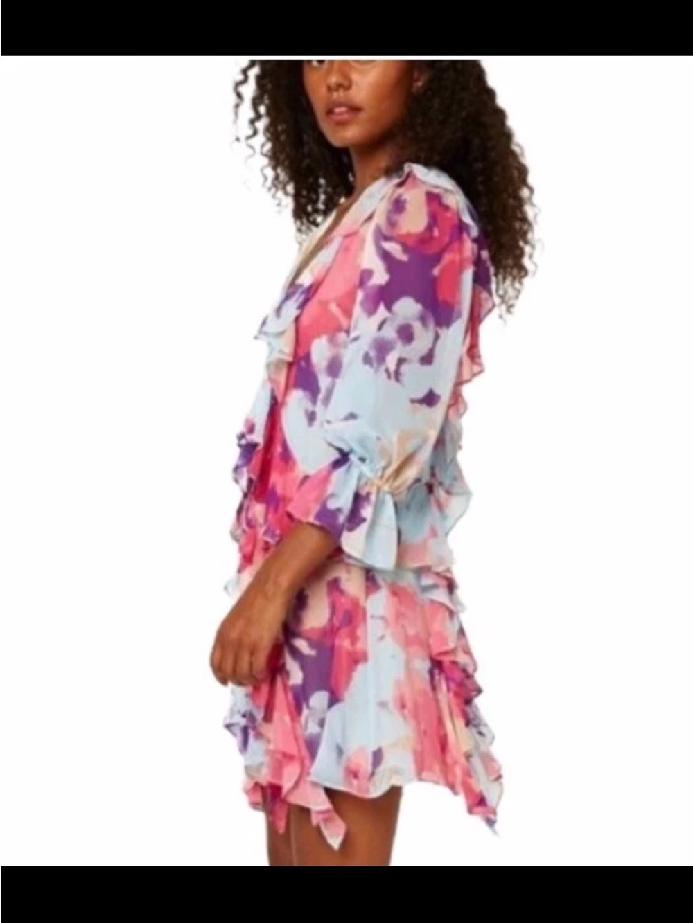 Misa Los Angeles Multicolor Ruffle Floral Mini Dress - Blue, Pink, Purple - Picture 6 of 6
